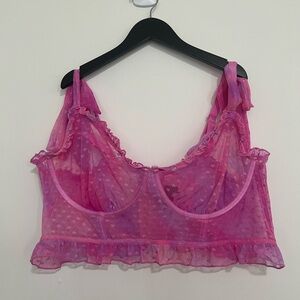 Pink Mesh Underwire Longline Bralette with Hearts and Ruffles